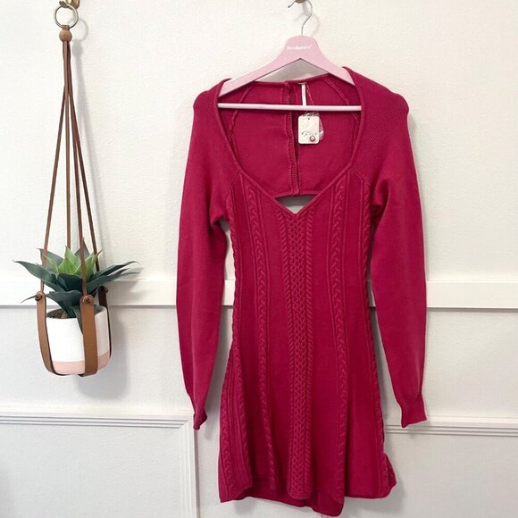 NWT Free People Small World Mini Dress Red Long Sleeve Size L - Picture 2 of 7